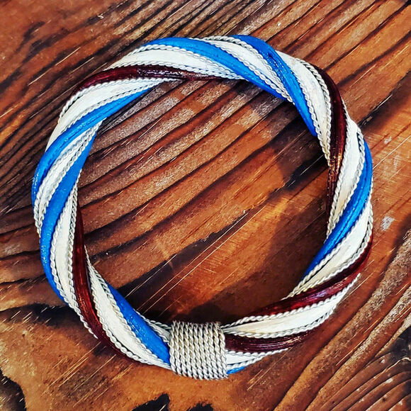 Hand Crafted Twisted Rattan Red Pink Bangle Bracelet Silver White Burgundy Blue - Picture 4 of 6
